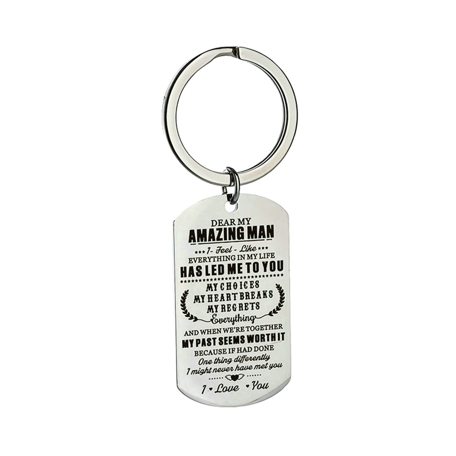 AyoiowAmazing Man Hasled Me to You Women's Keyring Silver Keyring Stainless Steel Engraving