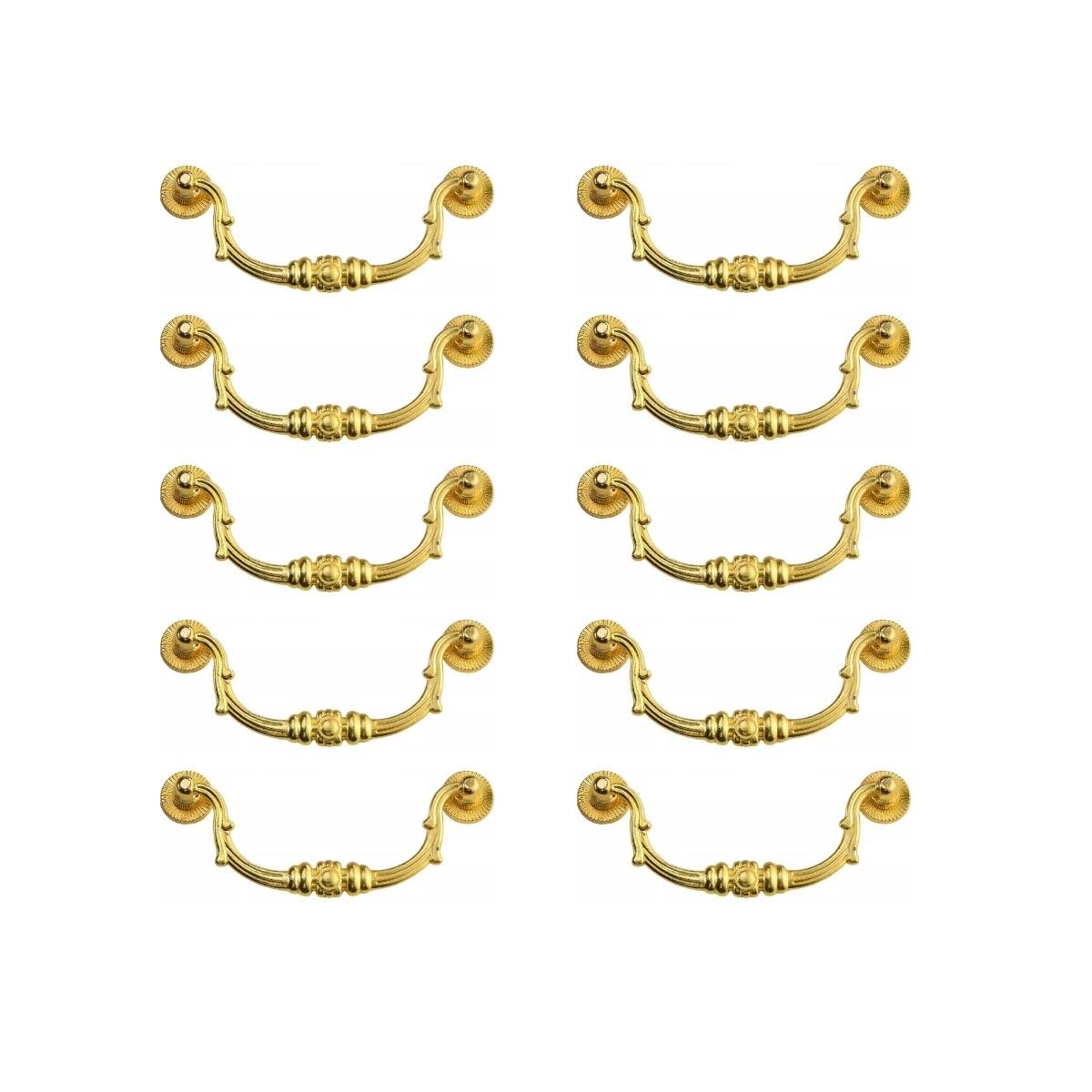 ZAANHA 10pcs Gold Drawer Pulls, Zinc Alloy Cabinet Pulls, Hole Center 3.85 Inch, European Style Vintage Decorative Pull Handles
