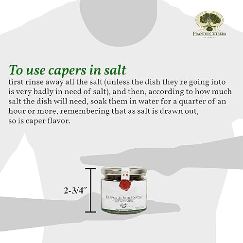 Miniatura 3 de Frantoi Cutrera Alcaparras italianas gourmet en sal marina, alcaparras sin pareil, alcaparras para cocinar y adornar, alcaparras mediterráneas