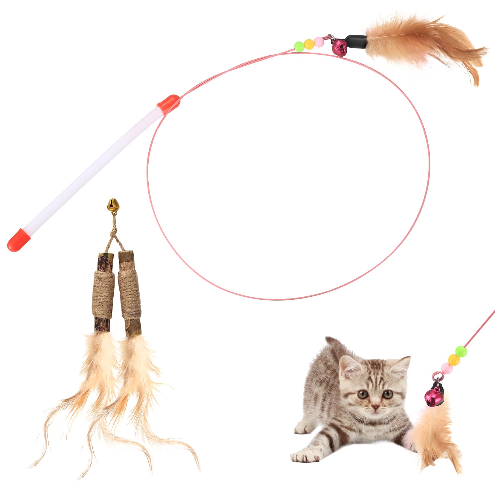 Juguetes Pluma de Gatos, Juguete para Gatos, Caña de Pescar para Gatos con Plumas, Juguete de Interactivo para Gatitos y Gatos