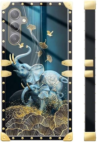 Miniatura 1 de TAMEFOX Funda compatible con Samsung Galaxy A54 5G, diseño cuadrado de elefantes azules para niñas y mujeres, funda decorativa de metal suave, TPU