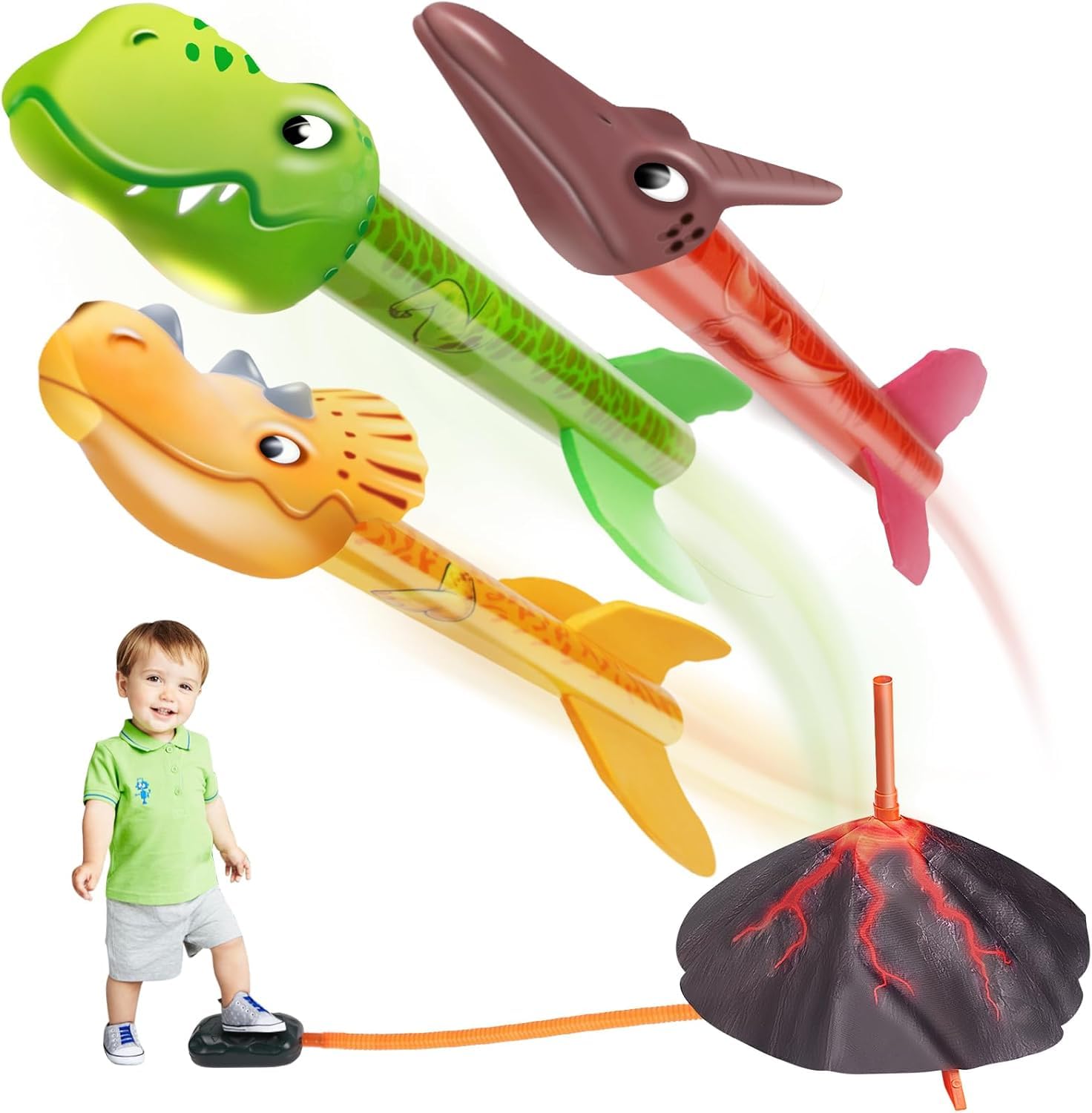 Nuovissimo Gioco da Esterno di Punta: Lanciatore di Razzi in Schiuma EVA con Pompa ad Aria e Pedale per Bambini, Giocattolo Volante con 3 Razzi in Schiuma