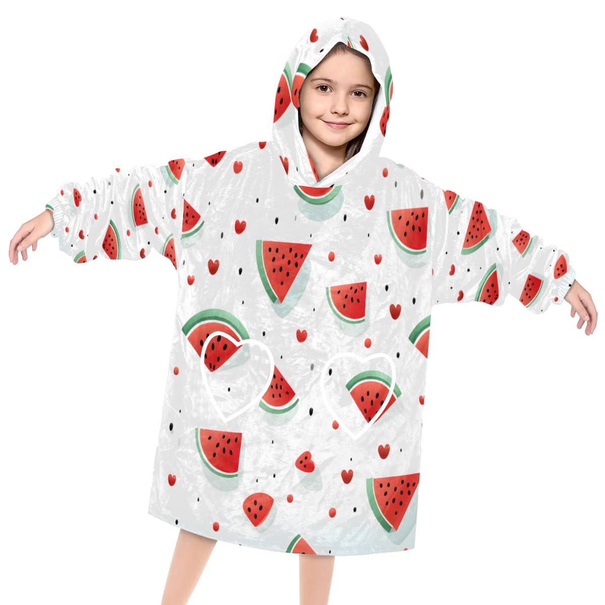 Pardick Wearable Blanket Hoodie for Kids, Fresh Watermelon Fleece Sweatshirt Blanket Oversized Blanket Sweatshirt with Pocket Flannel Warm Hooded Blanket 6-10 Year Old Girl Boy Gift, One Size