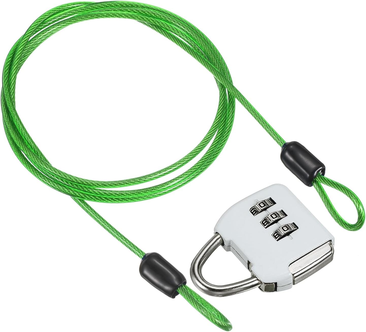 PATIKIL Security Steel Cable with 3 Digit Combination Lock, 1 Set Travel Padlock 3.3Ft Coated Safety Wire Rope Double Loop for Luggage Suitcase, Clear Green
