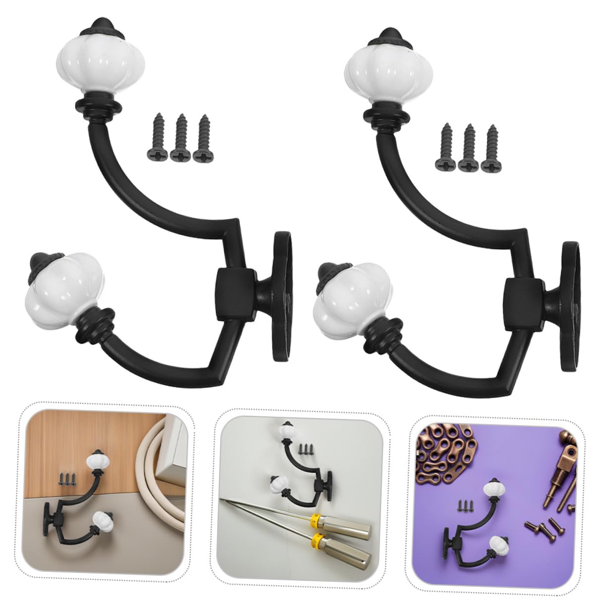 Gancho de Pared Vintage de Aleación de Zinc, 5 Piezas, Negro | Doble Punta y Cabezal Doble, para Capuchones y Toallas, Estilo Retro para Dormitorios
