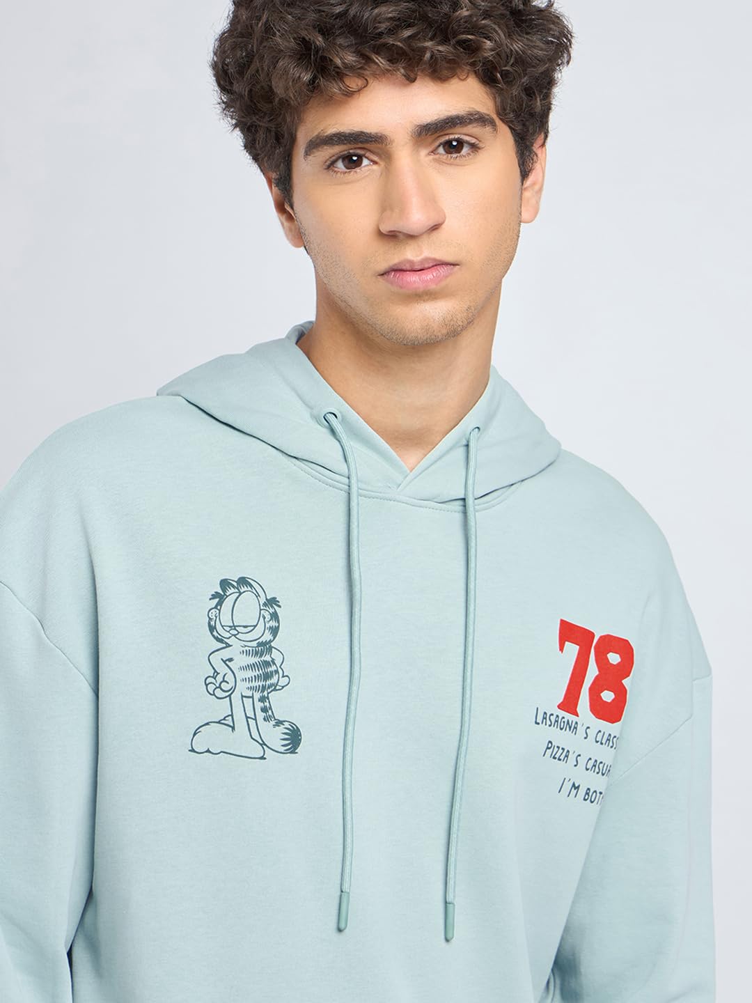 Bewakoof Oficjalna męska bluza z kapturem Garfield Merchandise z kapturem z pełnym rękawem z nadrukiem graficznym