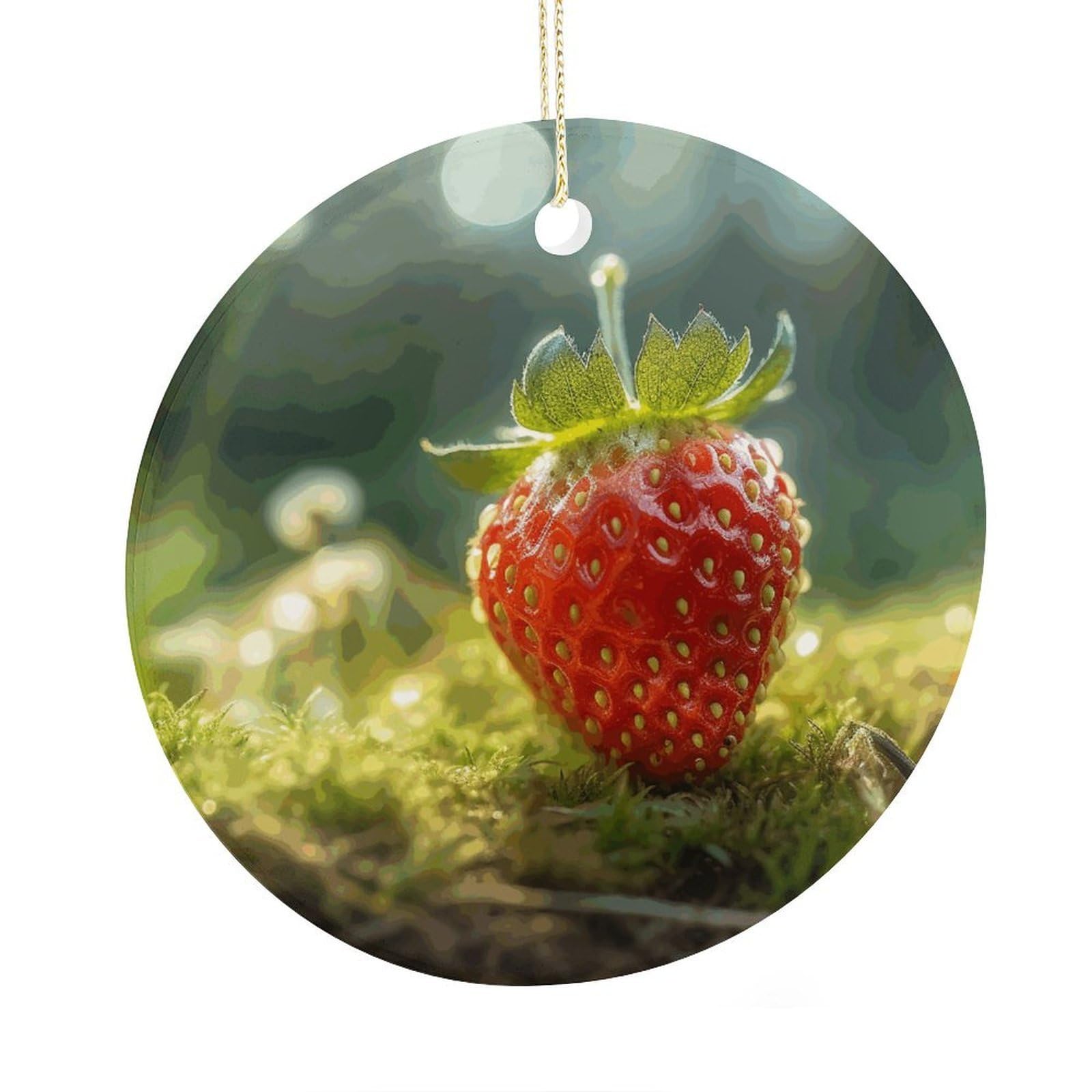 Adfgyerh Style Strawberries On The Ground Ceramic Circular Pendant,2.9 Inch，Hanging Ornament，Gift Exchange Idea Round Ceramic Ornament,For Mom And Daughter，For Home Indoor Outdoor Decor.