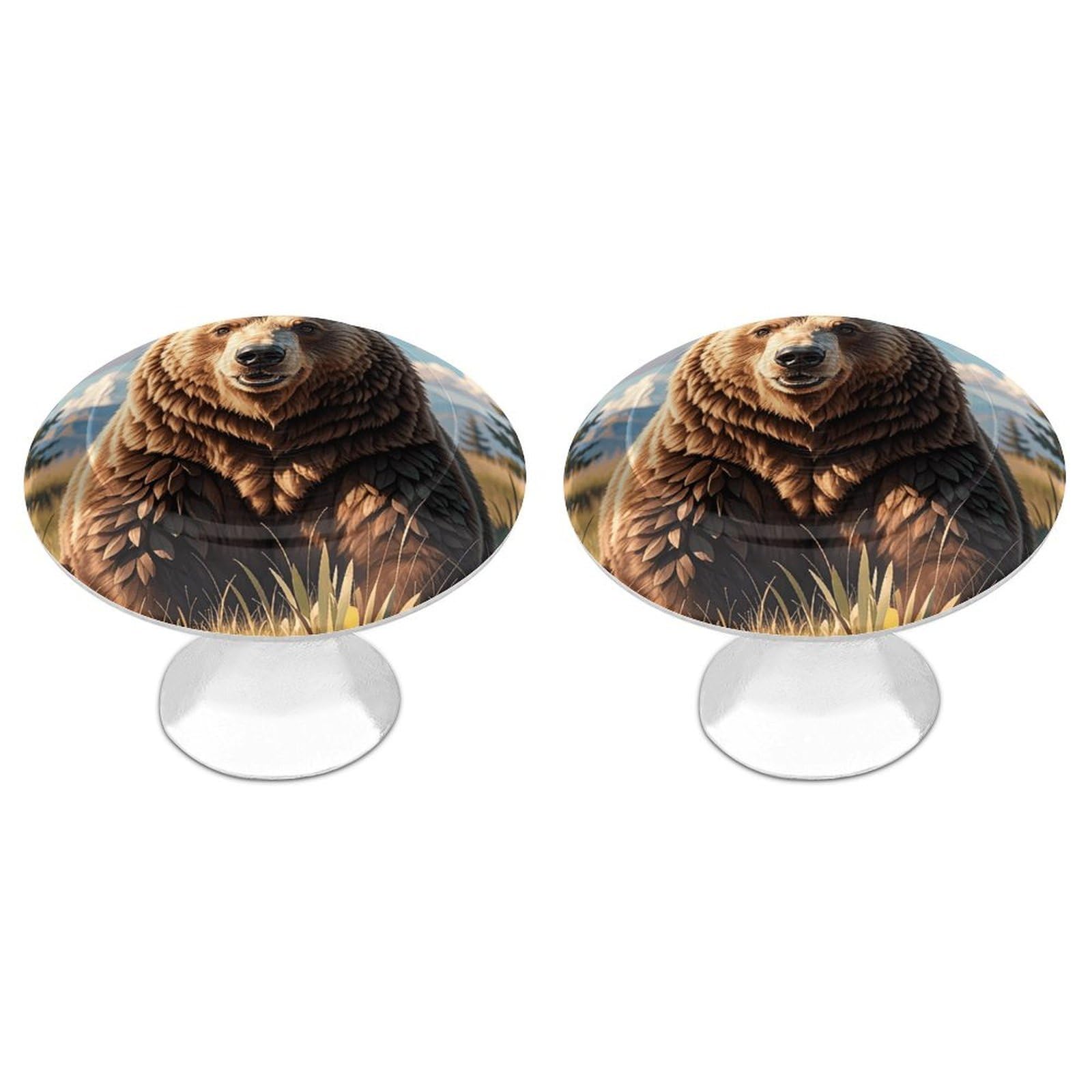 QMNLKH Bear Cabinet Knobs for Home, Round Drawer Pulls for Kitchen, Personalized Cupboard Handles with Screw, Fashion Dresser Knobs for Office, Drawer Handles, 2 Packs
