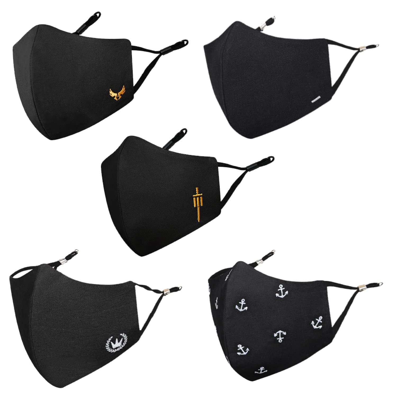 MASQ By Q-One Black Men 4 Layer, Reusable, with Ear Adjusters, Anti-Bacterial (BFE>99%) Cotton Cloth Face Mask for Men, Boys (XL, Black, Pack of 5), Without Valve-picture-40
