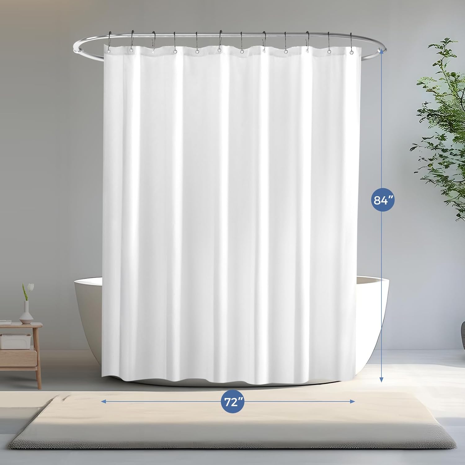 downluxe Waterproof Fabric Shower Curtain Liner, Soft Cloth Shower Liner with Magnets, Machine Washable & Hotel Quality Bathroom Curtain, 72 W x 84 L, White
