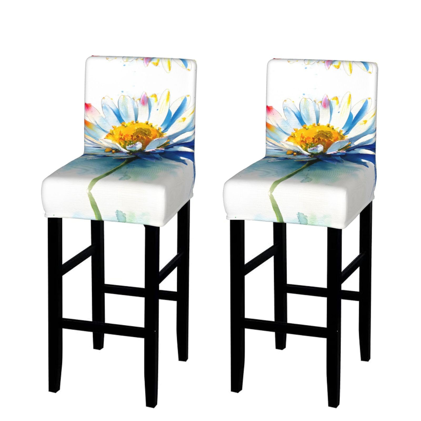 WXWJSHMGC Watercolor Daisy Print Bar Stool Covers Stretch Counter Height Chairs Covers
