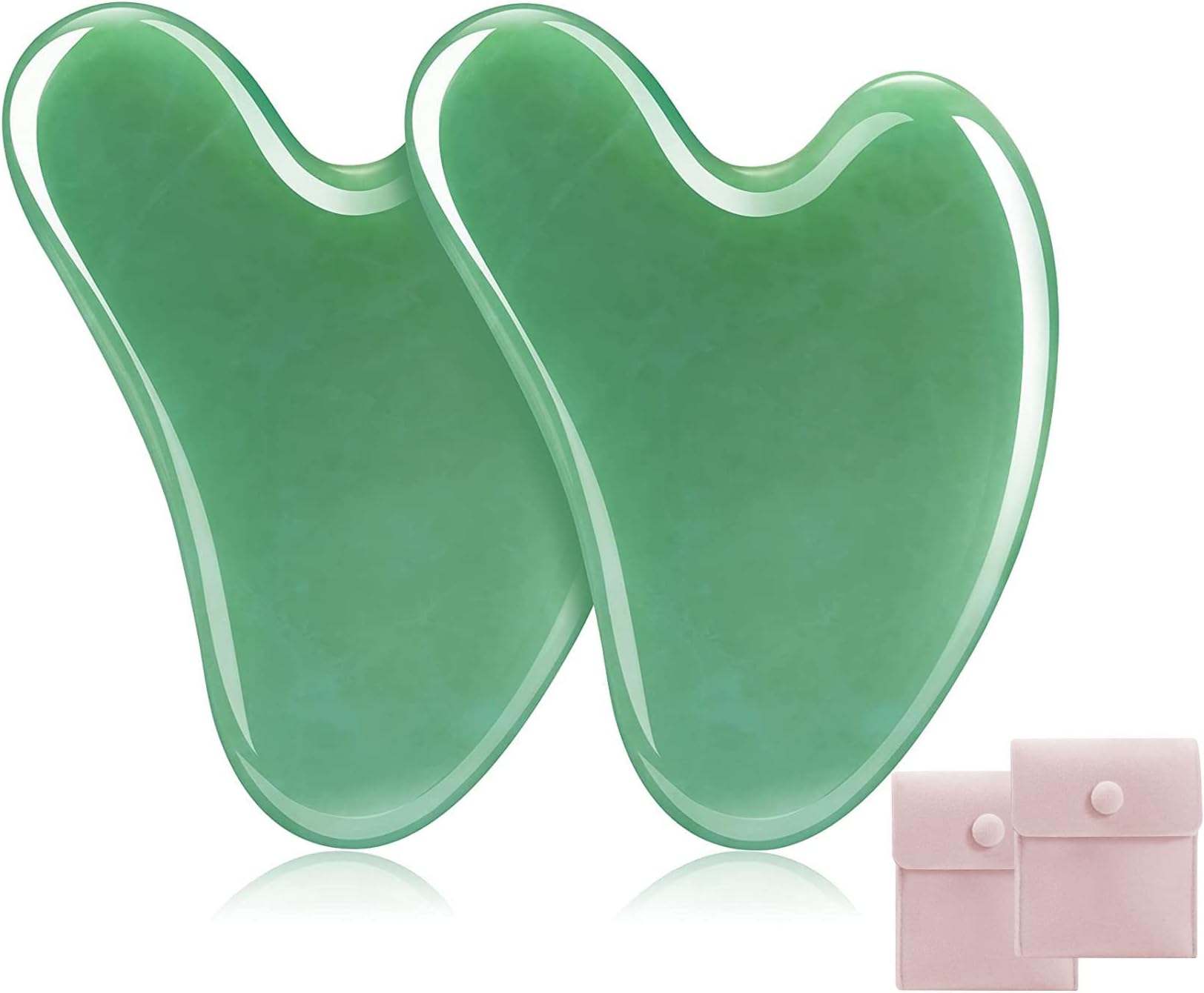 Gua Sha Facial Tools, Jade Gua Sha Stones Massage Scraping for Physical Therapy and SPA Acupuncture Therapy Used for Face, Eyes, Neck and Body (Green 2 Pcs)