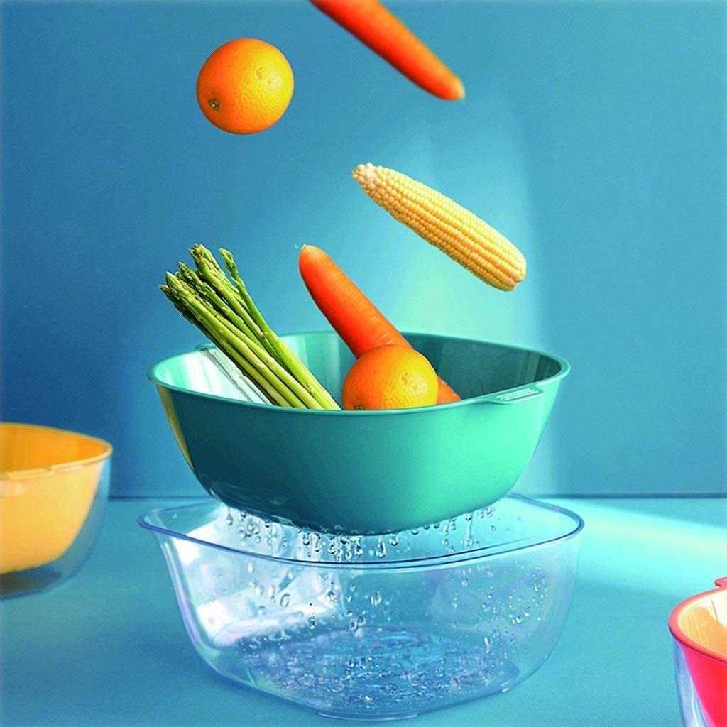 Colador, Colador Colador, Colador Cesta del colador, Colador del fregadero Colador Cesta de drenaje Colador de doble capa de colador de cocina rectangular Verduras y frutas Filtro de plástico mediano