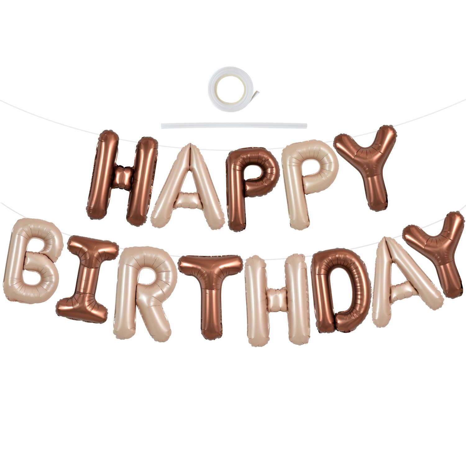 TONIFUL Light Brown Chocolate Happy Birthday Balloons Banner 16 Inch Mylar Foil Letters Birthday Sign Reusable for Girls Boys Kids & Adults for