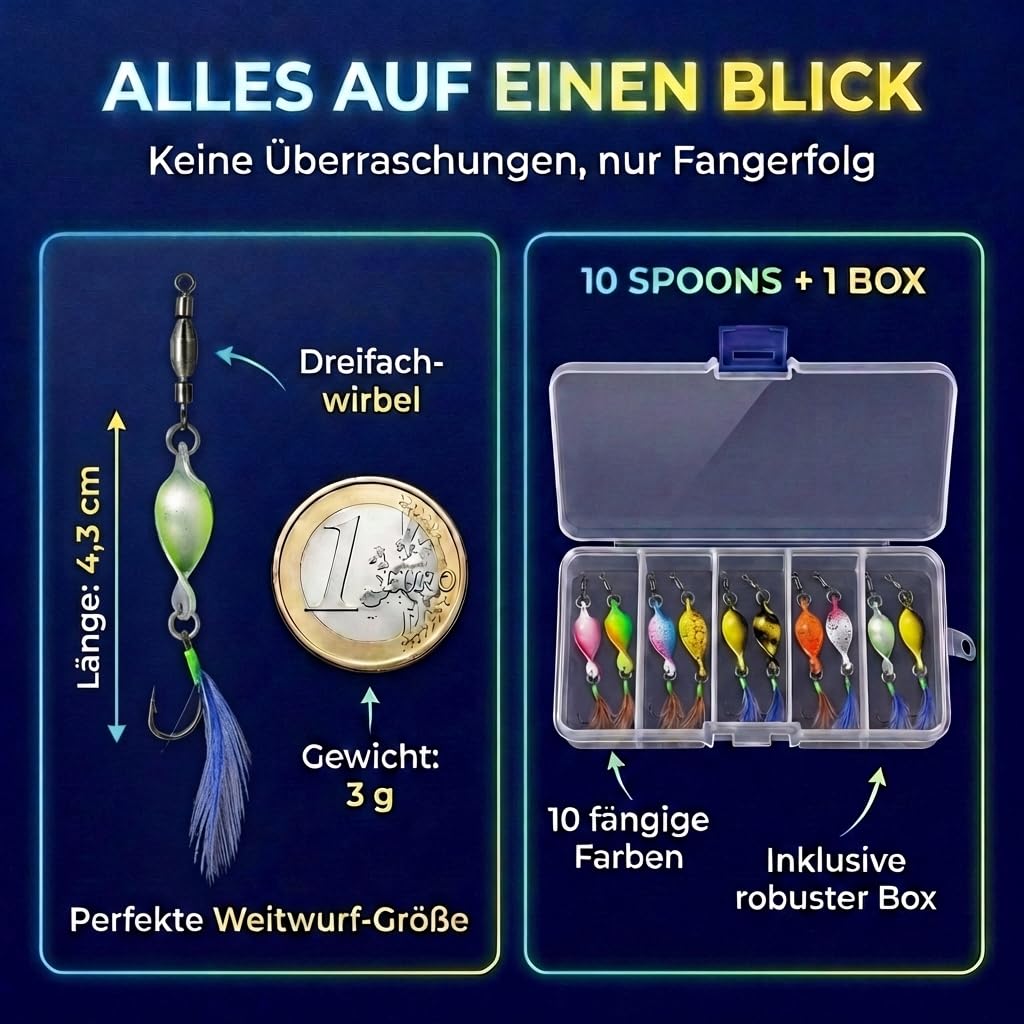 Messeneuheit 2025 Spoons Forelle Mega Twist 10 Stück in Spoonbox | Forellen Angeln Spoon Set Forellenköder | Forellen Blinker Angeln Forelle | Spinner Set Trout