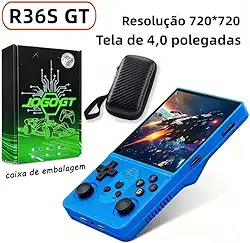 Console de videogame retrô R36S GT, 64 GB, sistema Arkos 2.0, Tela de 4,0 polegadas,15.000 jogos integrados, brinquedo retrô perfeito para meninos,video game portatil,console portatil(cor: azul)
