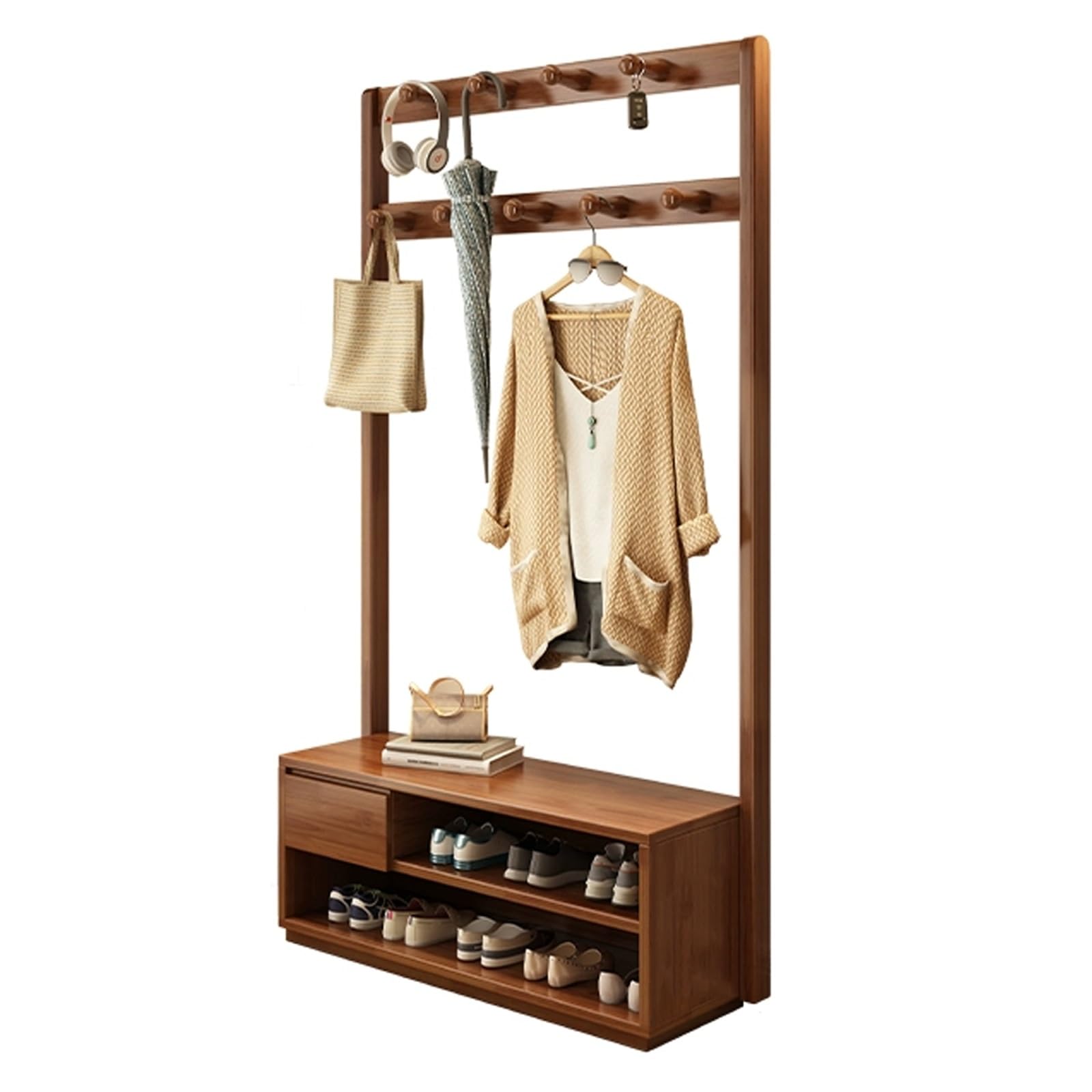 FGXHHS Hall Tree, Entryway Bench with Coat Rack freestanding, Floor Standing Clothes Shoes Shelf Organizer，Hall Tree for Storage Bench，Hallway/Living Room(A,L100*W33CM/L39.3*W12.9IN)
