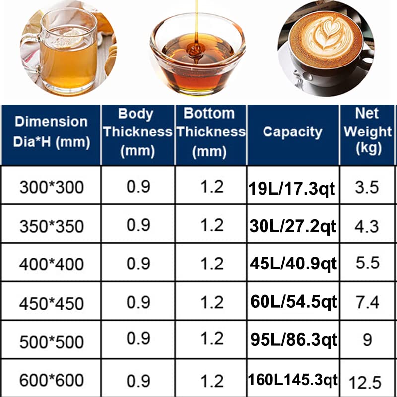 Hervidor de acero inoxidable con tapa de termómetro y válvula de bola para elaboración casera, ideal como olla de cerveza o puré