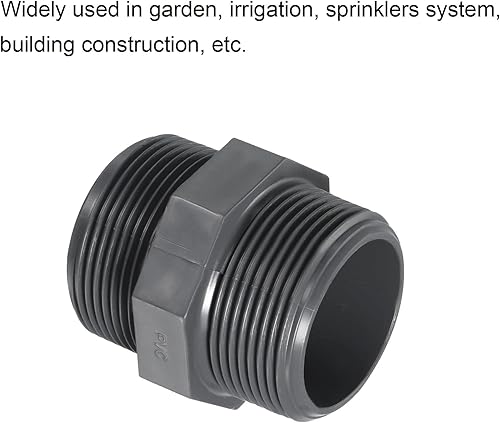 Miniatura 10 de PATIKIL Tubería G34 POM macho a macho rosca, paquete de 3 conexiones hexagonales de fontanería, gris