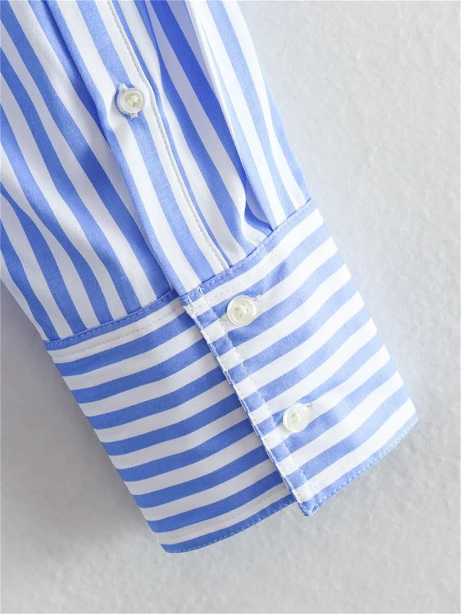 Camisa básica de popelina para mujer, estilo retro, con solapa, manga larga, abotonada, versátil