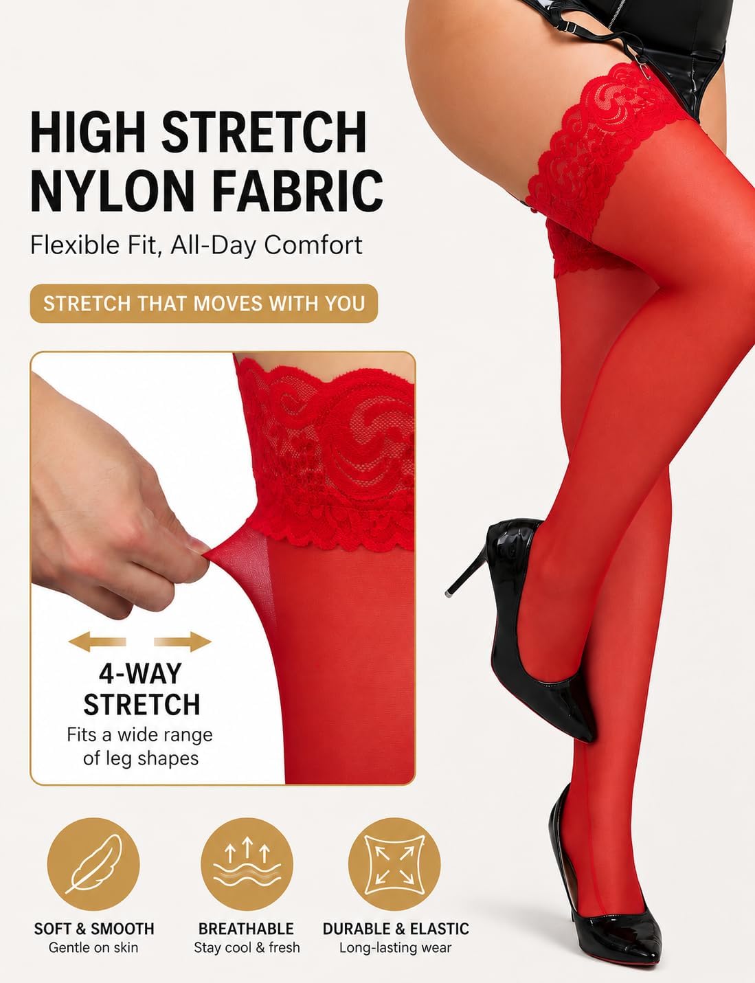 ohyeah Women Sheer Thigh Highs Stockings Plus Size Anti-Slip Silicone,XS-5X