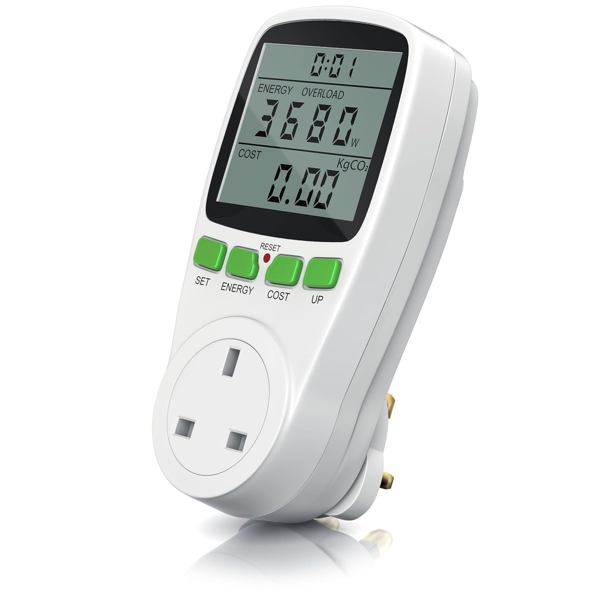 THE WHITE SHOP Power Meter Energy Monitor Plug, Watt Meter Power Consumption Analyzer with LCD Display, Power Metering Sockets, Overload Protection Voltage Amps KWH Analyzer