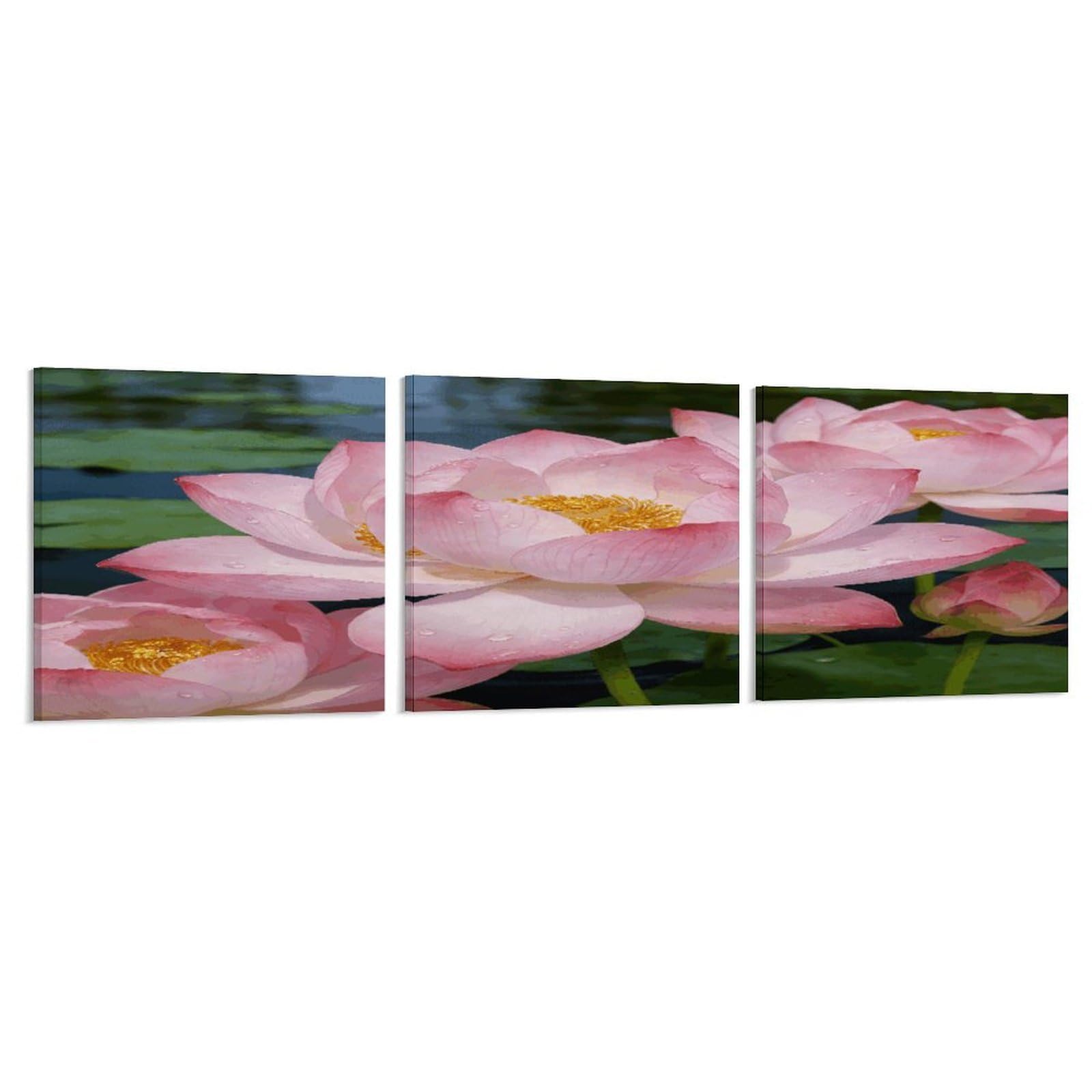 Khauerbc Style Set Of 3 Clear Lotus With Dew Wall Art，Paintings Artwork For Living Room, Hallway, Bedroom, Office Wall Decor For Living Room, Hallway, Bedroom, Office Paintings Artwork 8X8 Inch