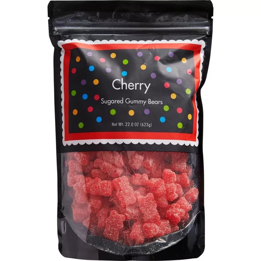 Red Gummy Bears Sugared, 1.3 Pound Resealable Bag, Red Candy, Cherry Flavored, The Hampton Popcorn & Candy Company