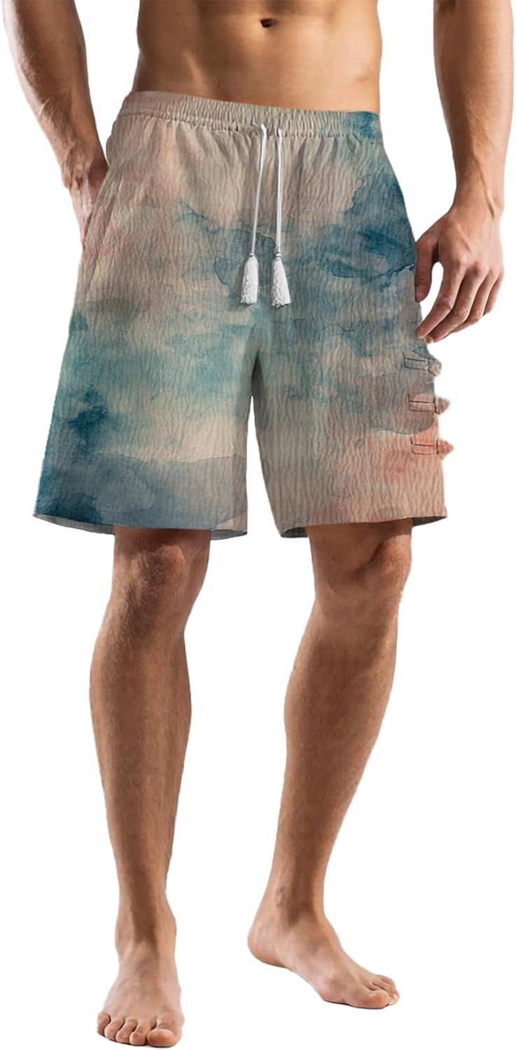 domirica Graphic Shorts for Men Casual Summer Boho Lightweight Elastic Waist Loose Athletic Beach Pants with Pockets