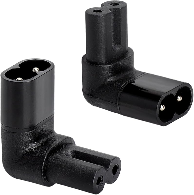 TNSLAND C7 to C8 Adapter 2PCS - IEC 320 90 Degree Angle Power Adapter, C7 C8 Socket Converter for TV Monitor Printer, Stable Connection, Space Saving for Small Spaces