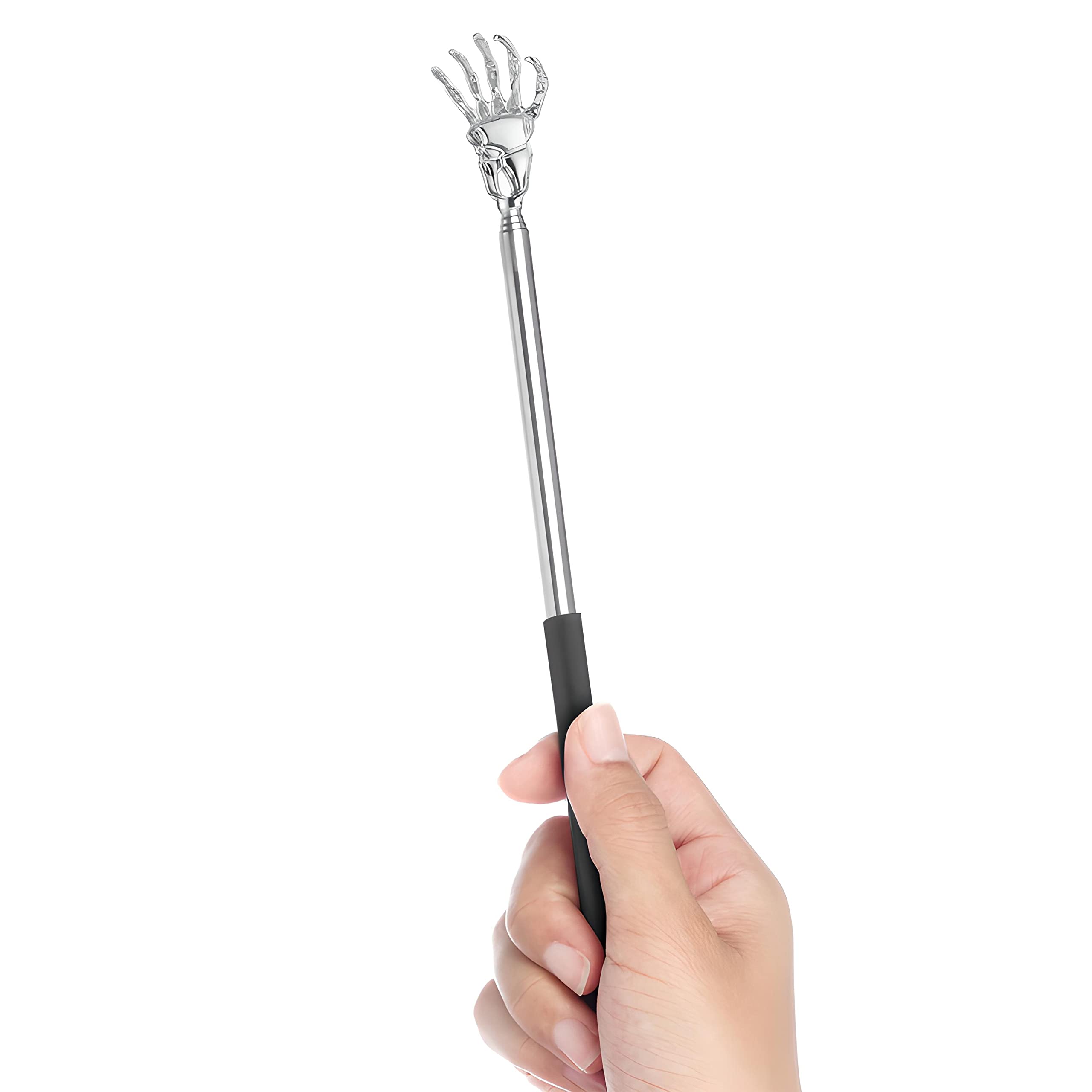 Retoo Teleskopowy skrobak do pleców, stal nierdzewna, drążek teleskopowy do drapania pleców i głowy, urządzenie do masażu pleców do 55 cm, dla kobiet i mężczyzn