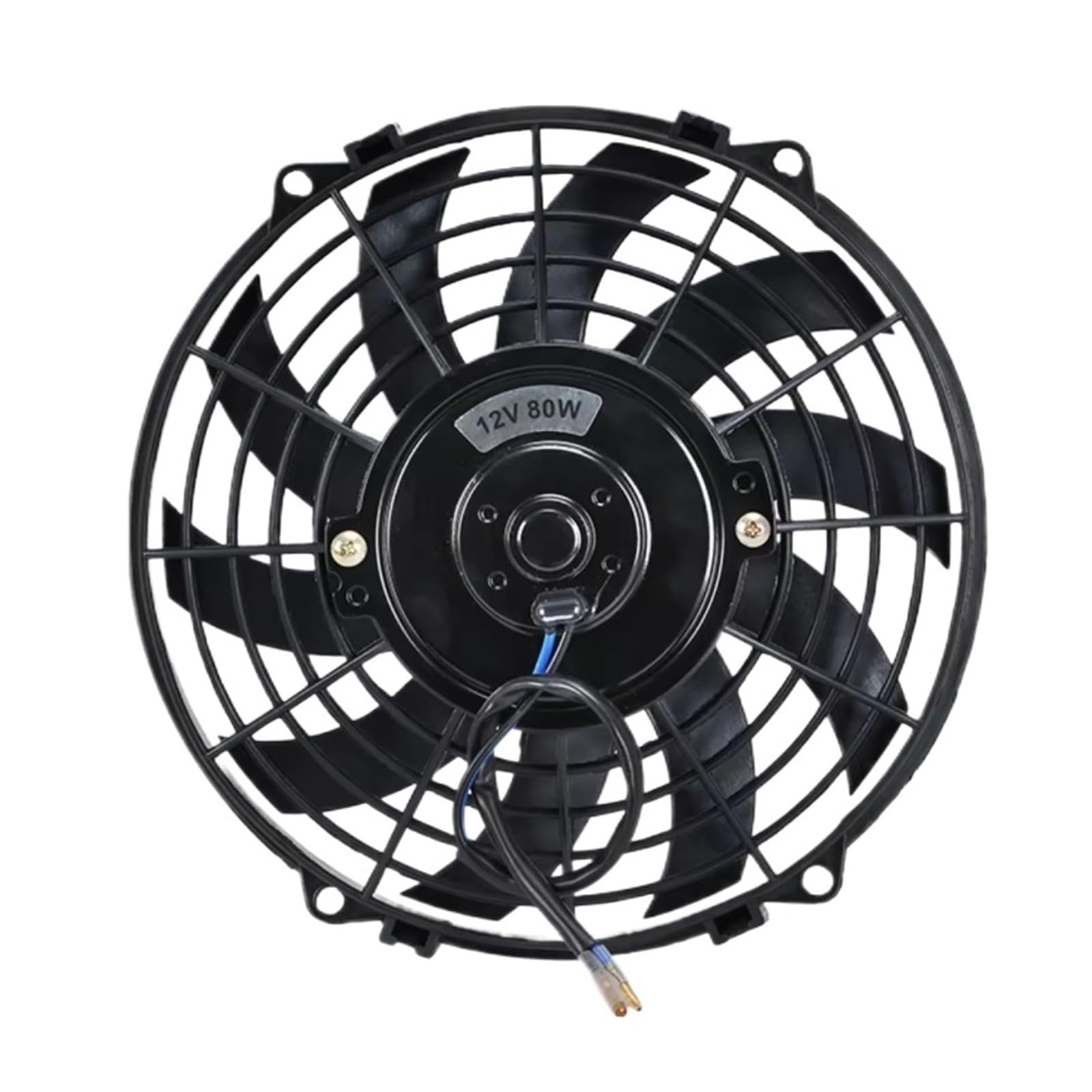 Elektryczny wentylator chłodnicy, 7", uniwersalny, 12 V, 80 W, smukły, odwracalne czarne łopatki, zestaw montażowy