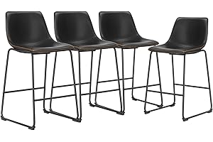 DUMOS 26 Inch Black Faux leather Counter Bar Stools Set of 4