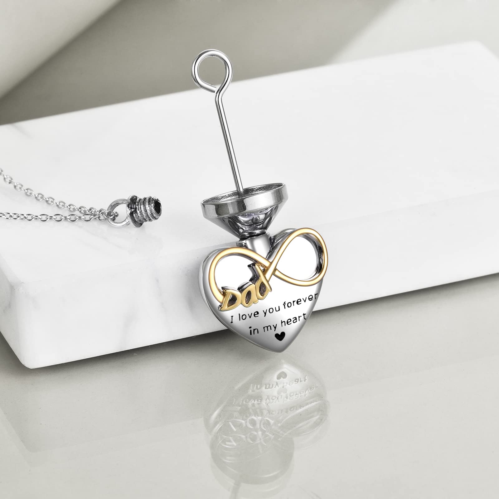 POPLYKE Infinity Herz Flügel Oma Mama Papa Urn Halskette für Asche für Damen Schloss Asche Halskette für Männer Sterling Silber Einäscherung Schmuck