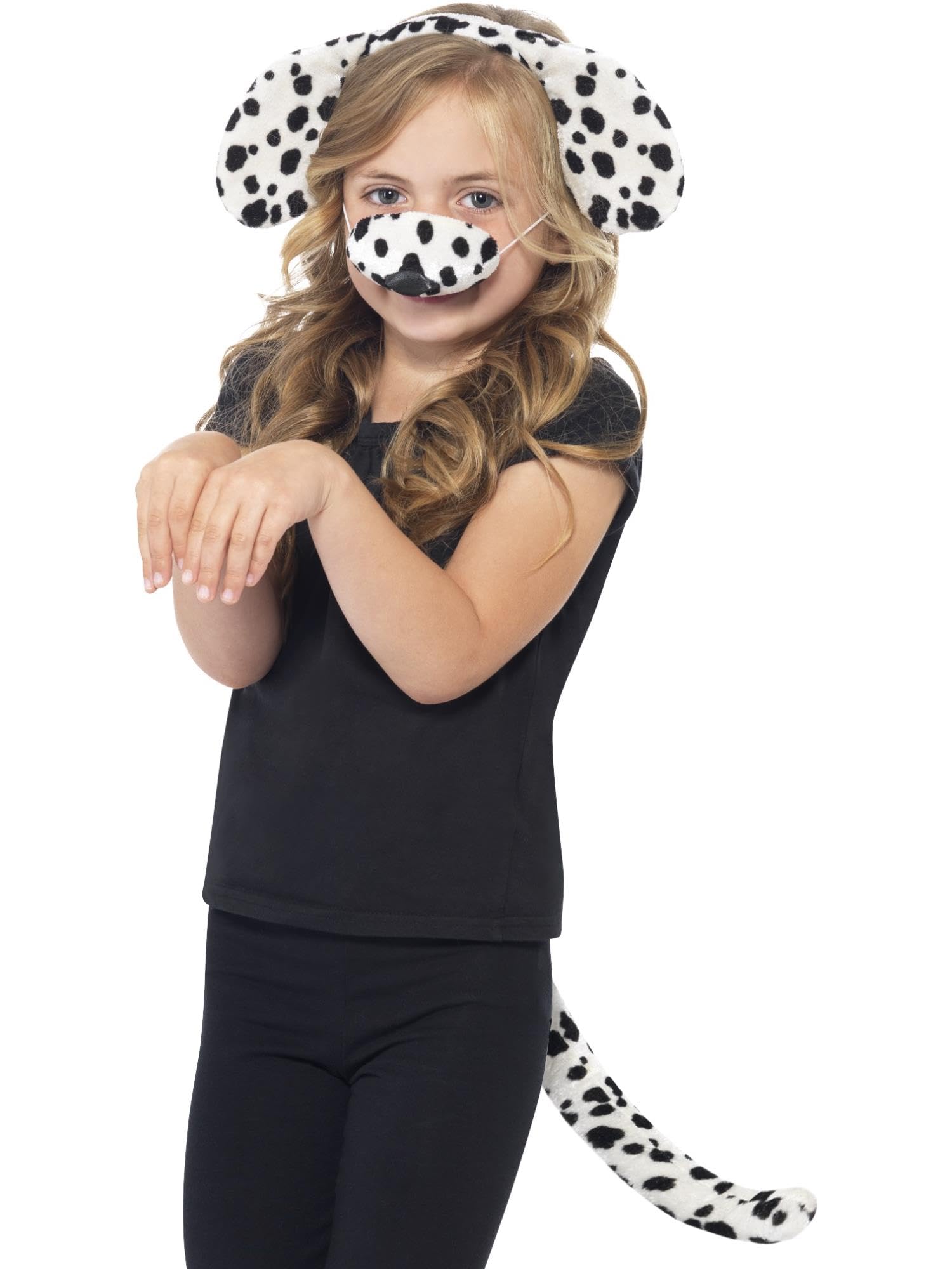 Smiffys Dalmatian Kit, Black & White with Ears on Headband, Tail & Nose, Children's Animal Fancy Dress, Animal Dress Up Accessories