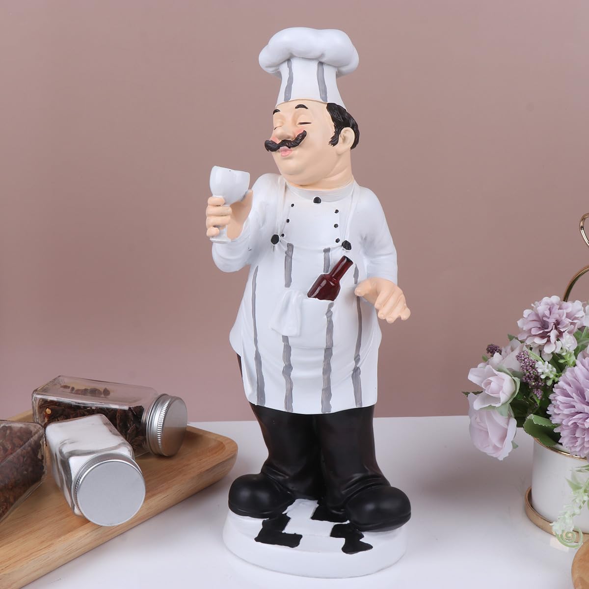 HOMSFOU Statuetta da Chef in Resina Decorativa per Cucina e Casa, Ornamento da Chef Stabile per Tavolo Bar e Ristorante, Scultura in Stile Europeo per Panetterie e Bistrot
