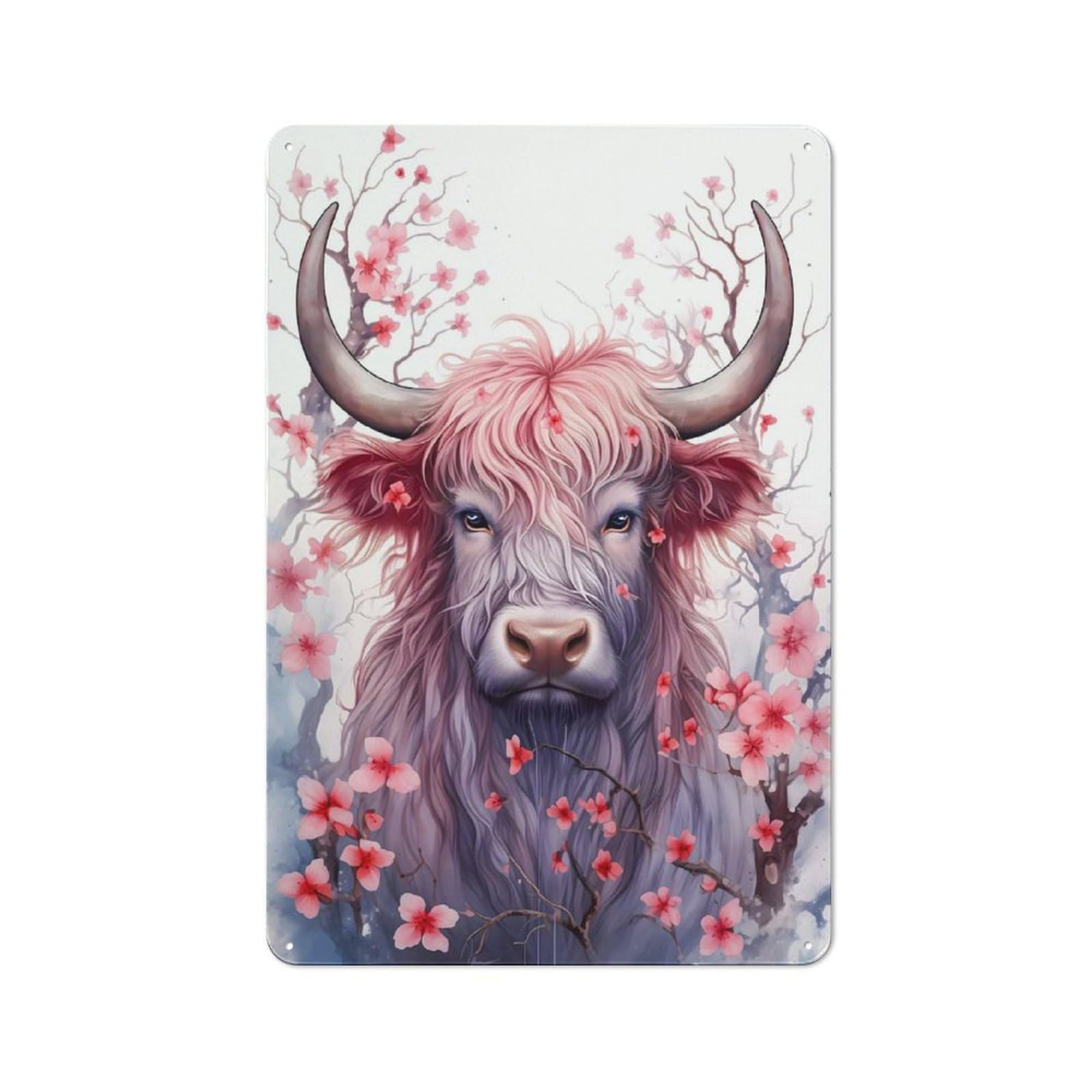 Junmoney Style Workshop Garage Metal Sign 30X20cm Featuring Cherry Highland Cow, Industrial Wall Art For Garage, Hobby Room, Office Or Man Cave