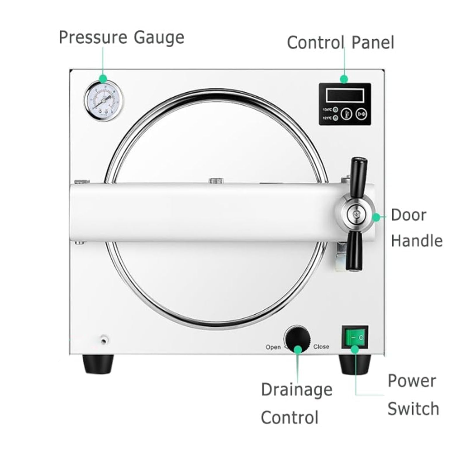 Autoclave de vapor al vacío con pantalla digital, capacidad de 18 litros, esterilizador de laboratorio de acero inoxidable de 1100 W con bandeja de instrumentos y tubo de drenaje