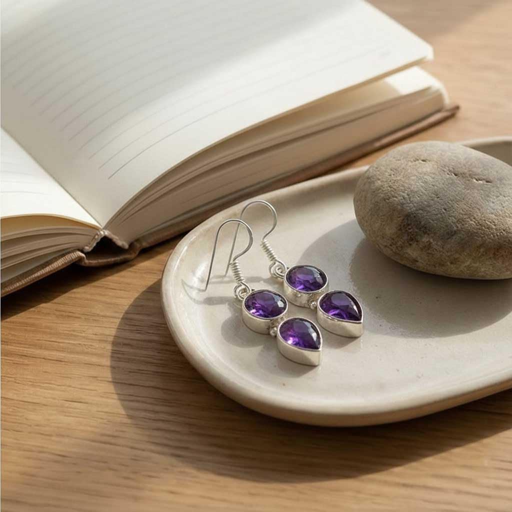 Natural Gemstone Drop Dangle Earring For Women Rose Quartz, Carnelian, Agate, Tiger Eye Round - Pear Boho 925 Sterling Silver Plated Handmade Jewelry