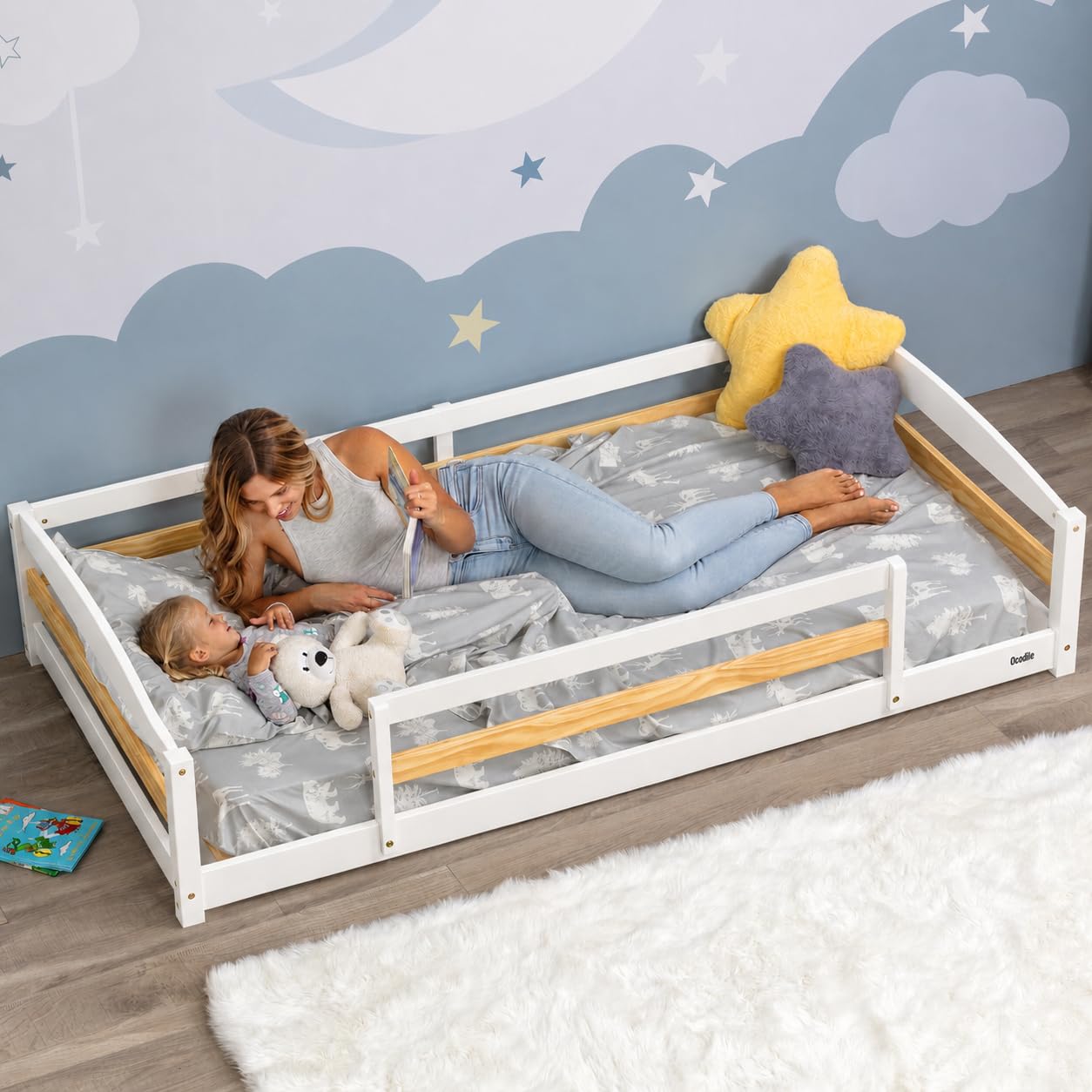 Ocodile Twin Floor Bed with Safety Guardrails