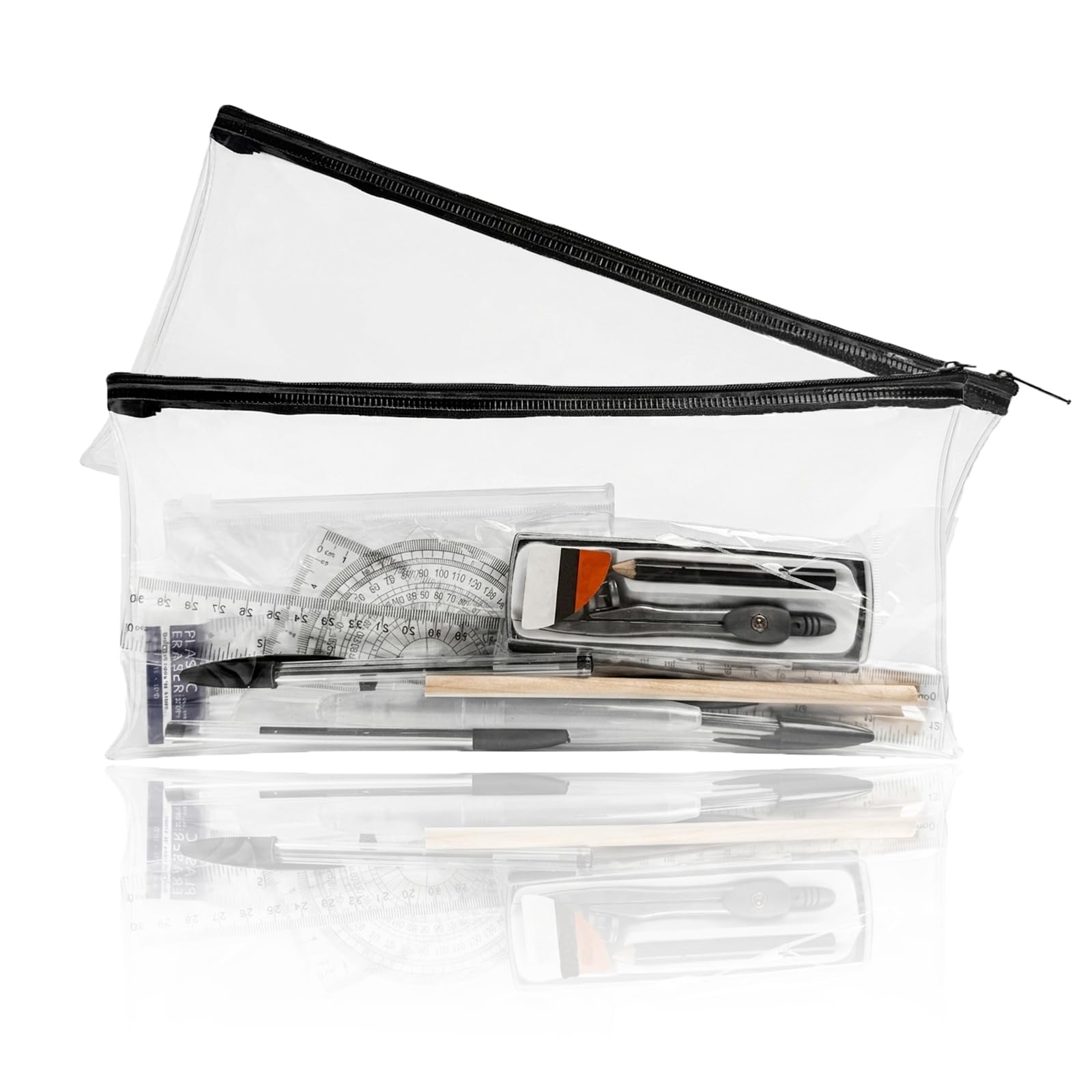 Haoyic 2 Pcs Clear Pencil Case for Gcse Exams, Transparent Exam Clear Pencil Case Large 32cm with Zipper for Exams Stationary, Office, Travel (PVC), No Stationery