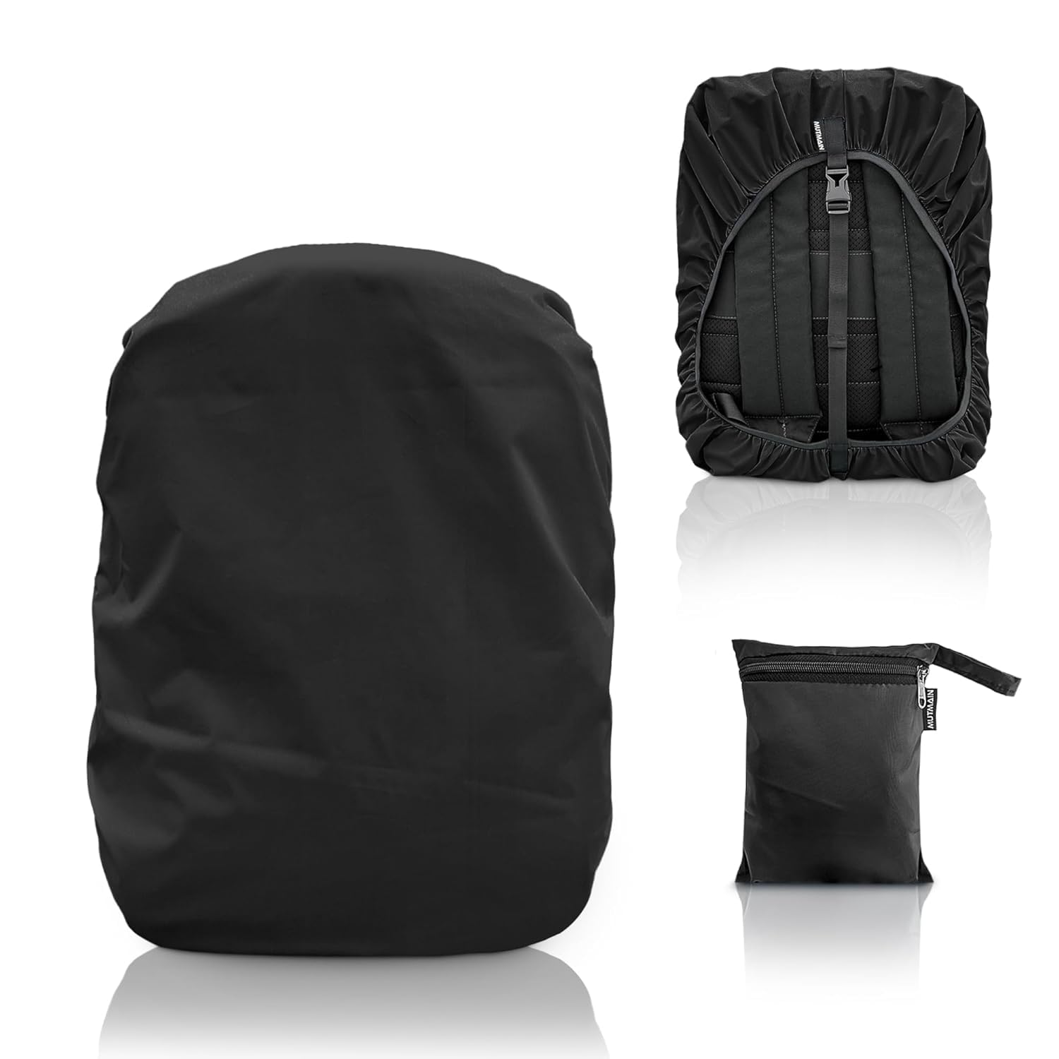Waterproof Backpack Rain Cover 25L-35L with Storage Pouch | PU Coated Bag Cover with Adjustable Buckle | Dustproof & Rainproof Cover for School Bag, Laptop Bag, Office Bag & Travel Backpack (Black)