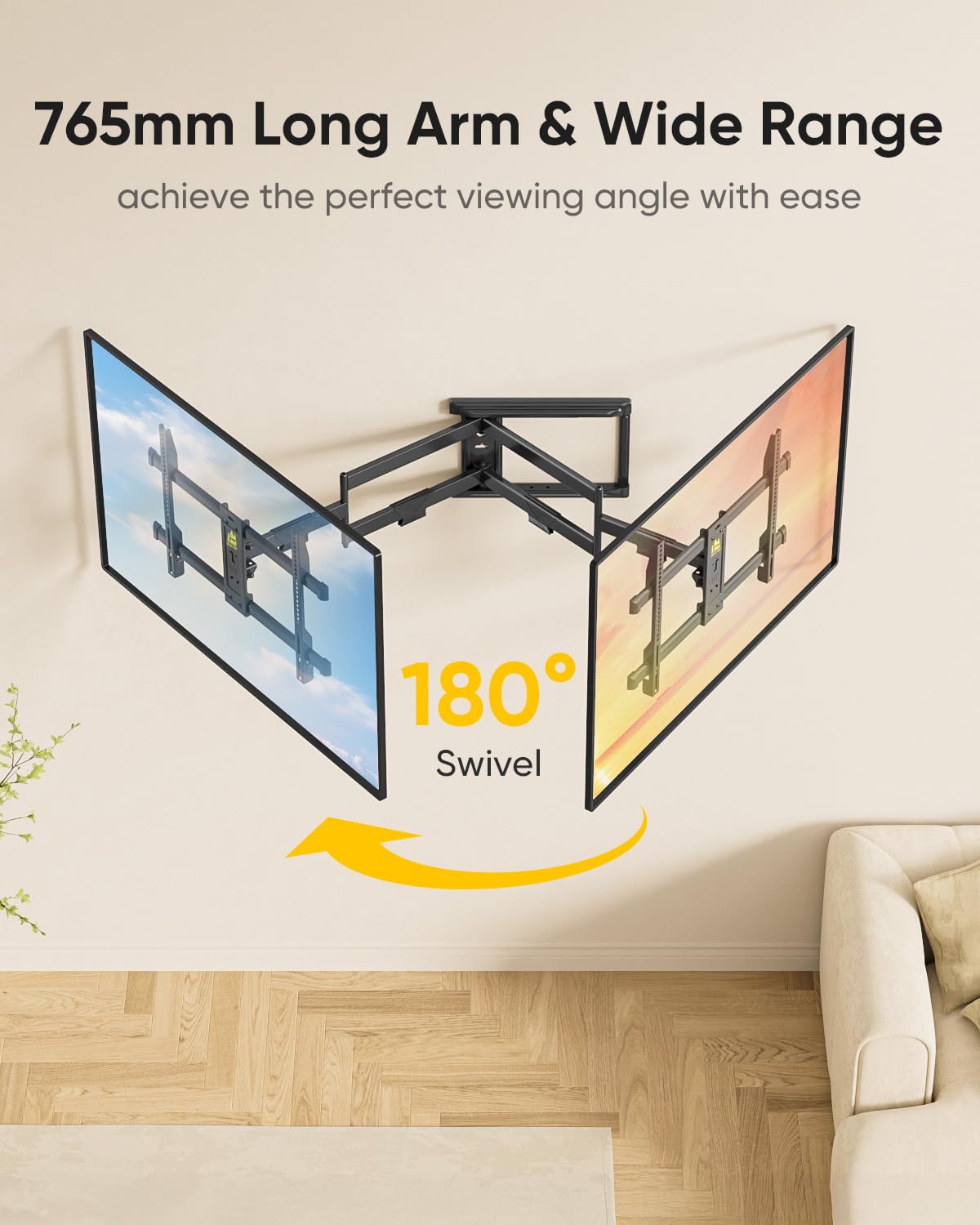 FORGING MOUNT Support Mural pour TV à Longue portée, pivotant et inclinable avec Bras articulé de 109 cm, Convient aux téléviseurs de 42 à 86 Pouces, supporte 50kg, VESA 800x400 mm