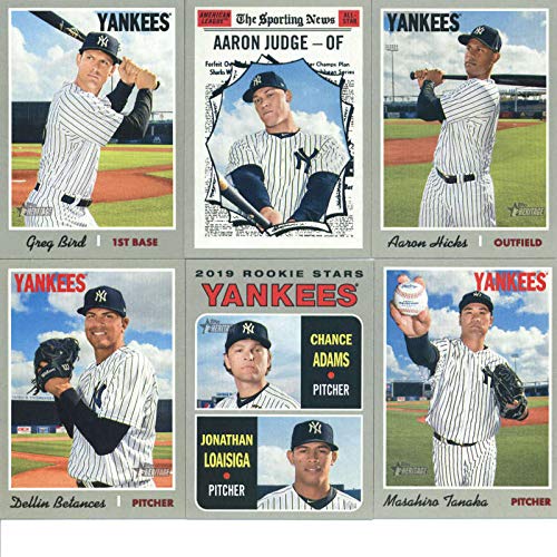 2019 Topps Heritage Baseball New York Yankees Team Set of 12 Cards: Sabathia(#23), Luke Voit(#43), Austin Romine(#82), Masahiro Tanaka(#100), Didi Gregorius(#114), James Paxton(#138), Sonny Gray(#142), Dellin Betances(#167), Chance Adams/Jonathan Loa