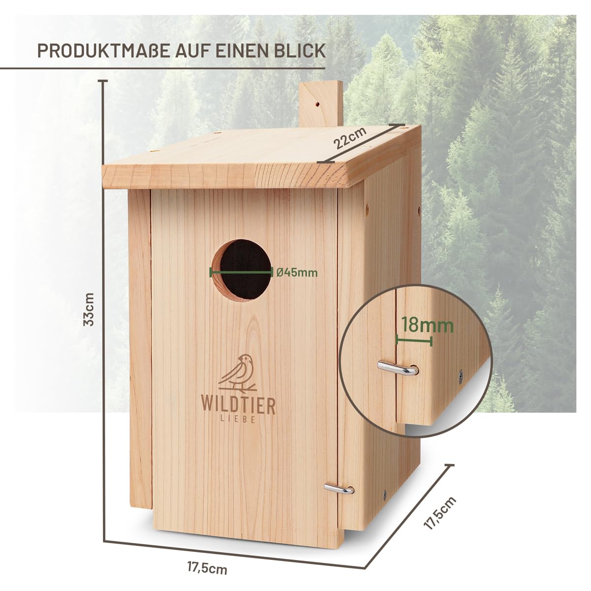 wildtier liebe Starenkasten Großer Nistkasten für Stare - Vogelhaus Nistkasten für Star aus Unbehandeltem Massiv-Holz, Starennistkasten Wetterfest und Artgerecht nach NABU