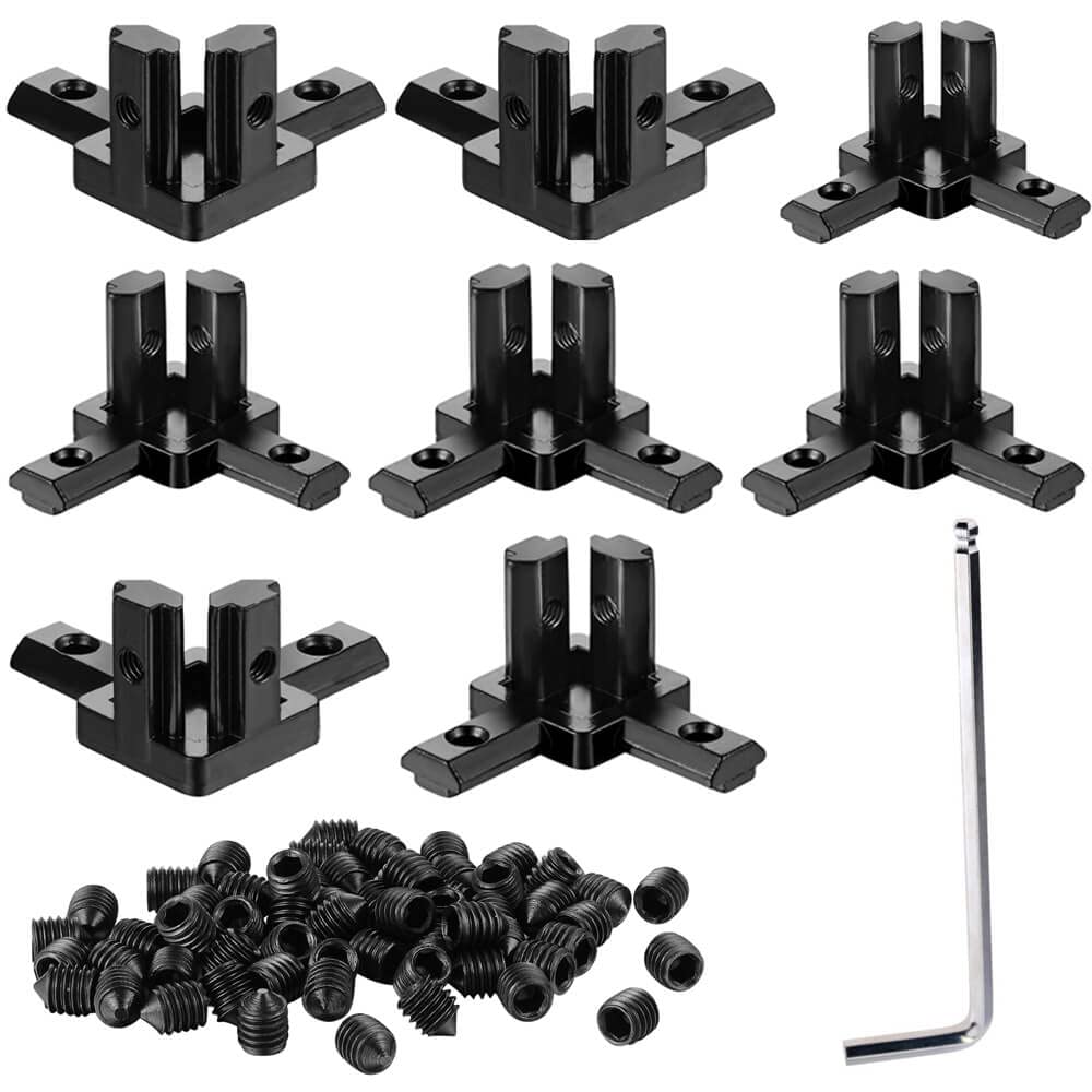 8Sets 3-Way End Corner Bracket Solid Connectors for 2020 Series 6mm Slot Aluminum Profile Accessories(Black)