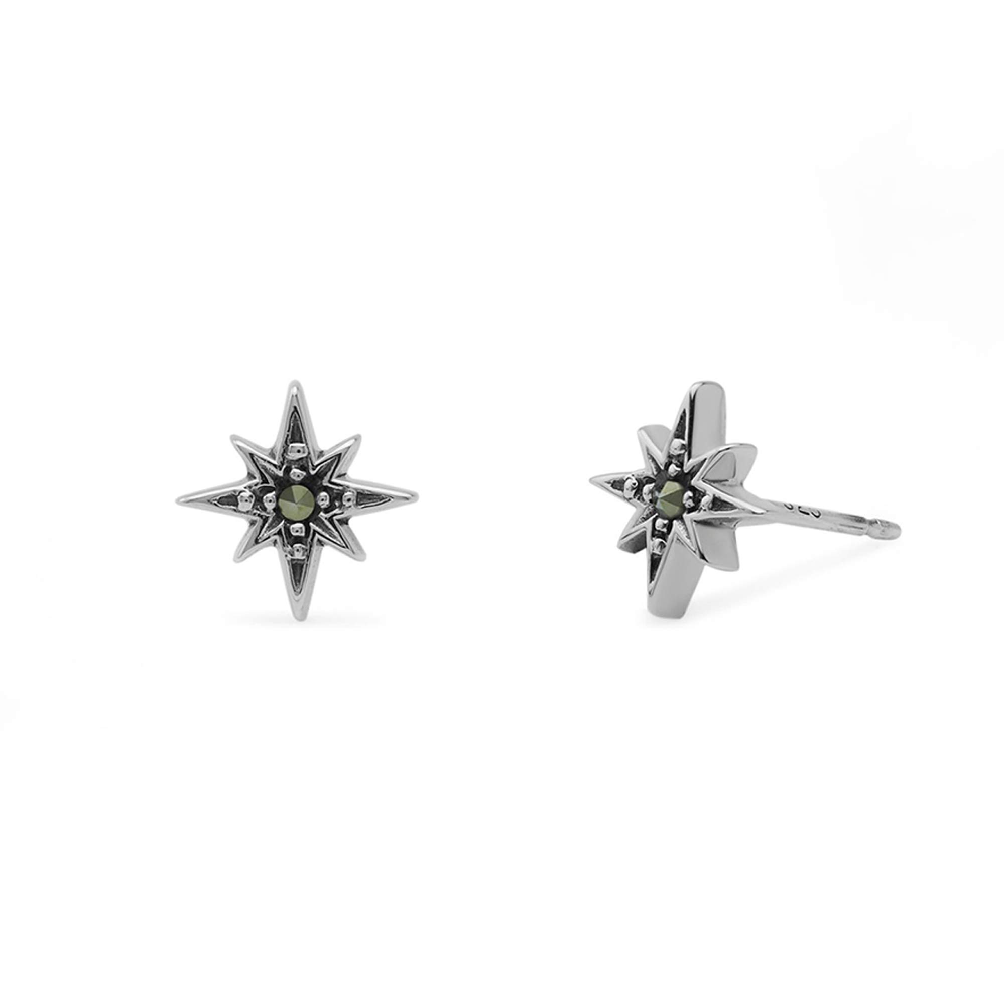 Jewelry Sterling Silver Marcasite North Star Stud Earrings, Sterling Silver, ng