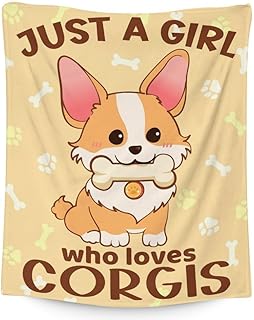 Corgi Blanket Gifts - 60x50 Inches Cute Throw Blanket for Kids, Girls - Yellow Soft Fuzzy Blankets for Bed, Couch & Travel