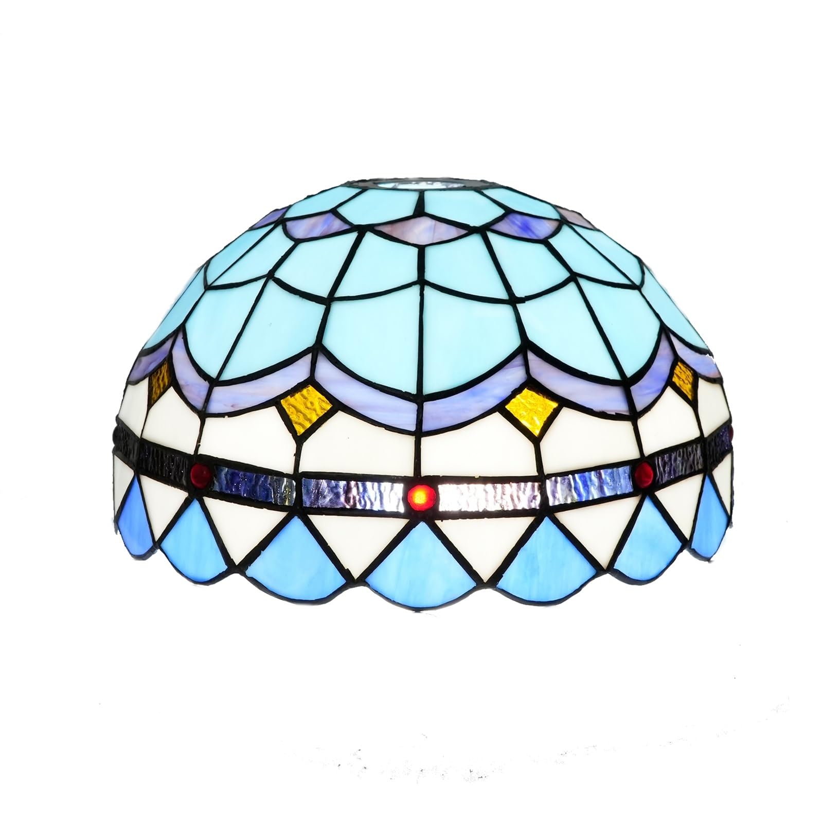 HJRegaFimu 12 Inch Stained Glass Lamp Shade Replacement Lampshade Blue Feather Vintage Style Deco For Ceiling Light Pendant Chandelier Floor