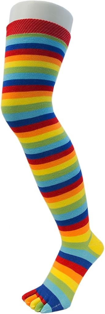 TOETOE - Essential Women Everyday Cotton Over-Knee Toe Socks 1 Pair US, Numeric, 4, 11.5, Regular, Regular, Rainbow